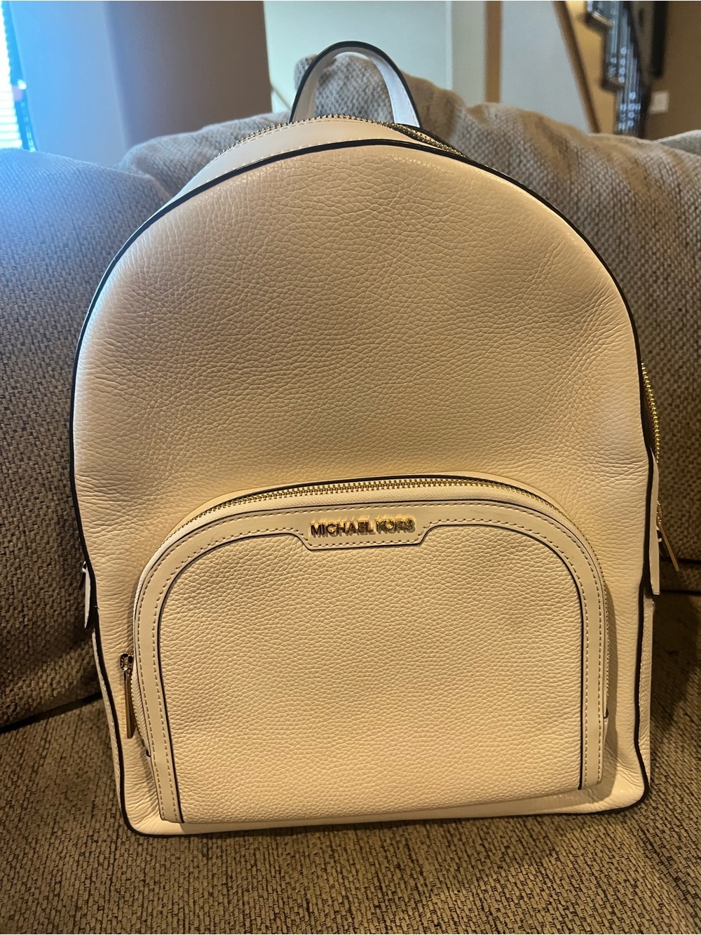Michael Kors Cream Leather Backpack with Gold Logo